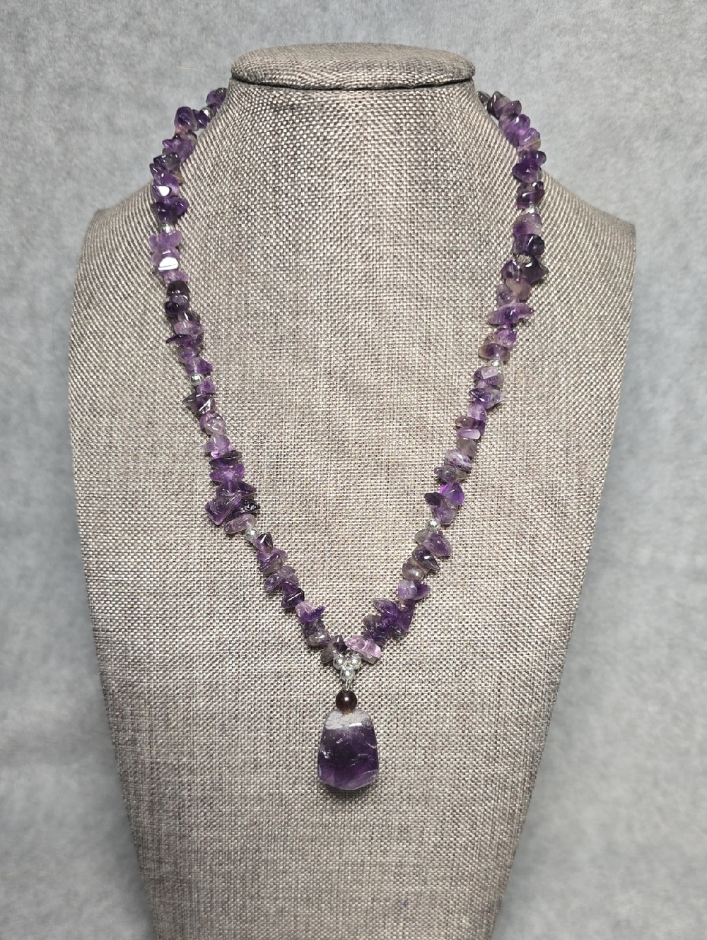 Purple Amethyst Chip Necklace with Pendant - Handmade